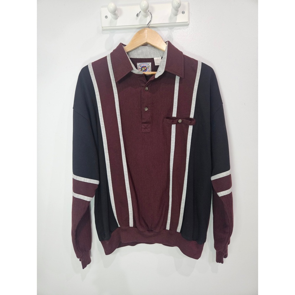 LD Sport International Vintage 90s Colorblock Polo Sweatshirt Burgundy Mens XL